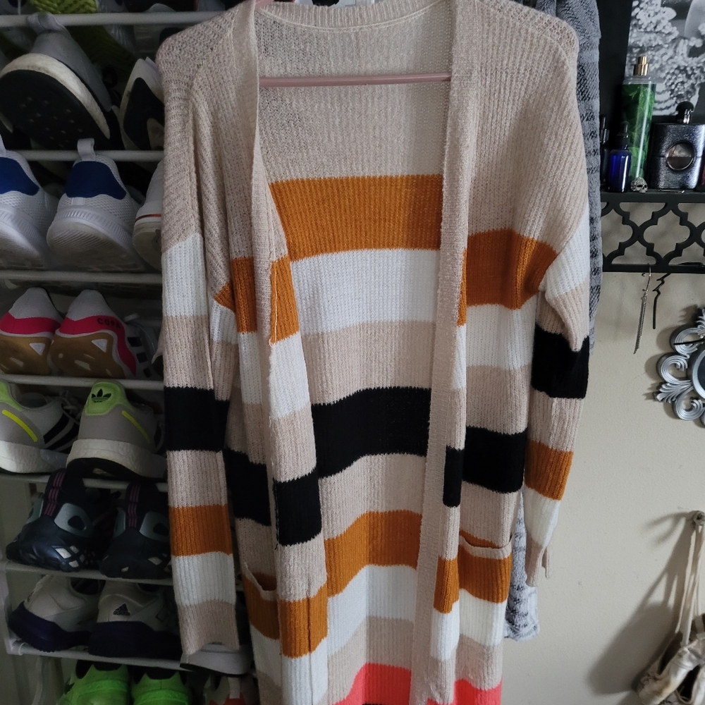 Striped Open-Front Cardigan Sweater